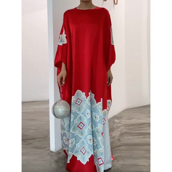 Printed Loose Round-neck Maxi Dresses Printed Loose Round-neck Maxi Dresses