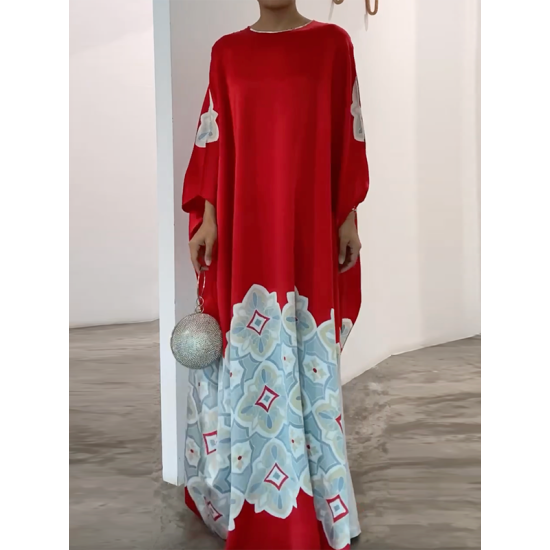 Printed Loose Round-neck Maxi Dresses Printed Loose Round-neck Maxi Dresses