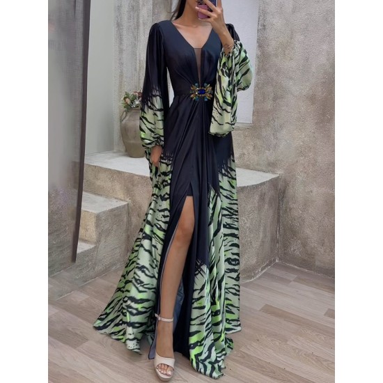 Mesh Split-front Flared Sleeves V-neck Maxi Dresses Evening Dresses Mesh Split-front Flared Sleeves V-neck Maxi Dresses Evening Dresses