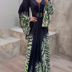 Mesh Split-front Flared Sleeves V-neck Maxi Dresses Evening Dresses