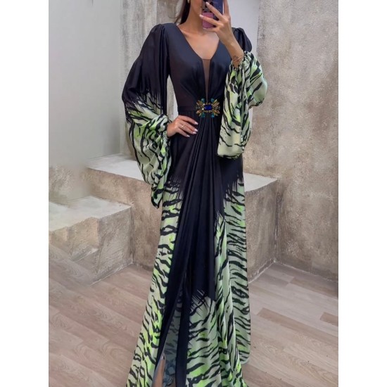 Mesh Split-front Flared Sleeves V-neck Maxi Dresses Evening Dresses Mesh Split-front Flared Sleeves V-neck Maxi Dresses Evening Dresses