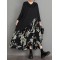 Asymmetric Flower Print Split-Joint A-Line High-Low V-Neck Midi Dresses