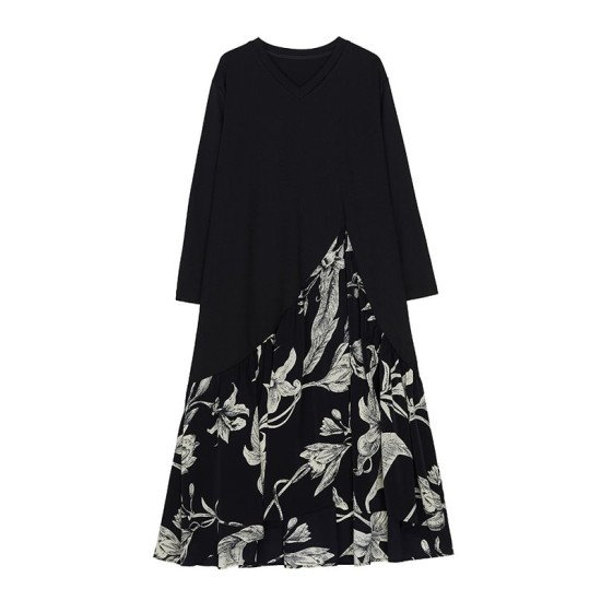 Asymmetric Flower Print Split-Joint A-Line High-Low V-Neck Midi Dresses Asymmetric Flower Print Split-Joint A-Line High-Low V-Neck Midi Dresses