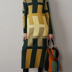 Long Sleeves Printed Mock Neck Maxi Dresses Midi Dresses
