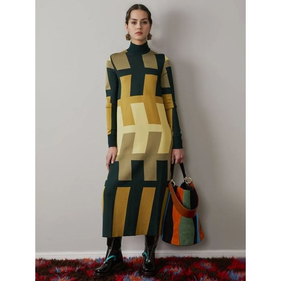 Long Sleeves Printed Mock Neck Maxi Dresses Midi Dresses Long Sleeves Printed Mock Neck Maxi Dresses Midi Dresses