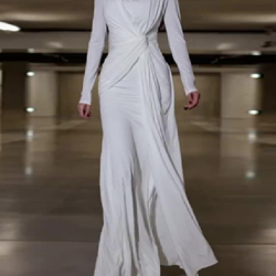 Bowknot Solid Color Bodycon Long Sleeves Round-Neck Maxi Dresses
