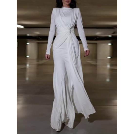 Bowknot Solid Color Bodycon Long Sleeves Round-Neck Maxi Dresses Bowknot Solid Color Bodycon Long Sleeves Round-Neck Maxi Dresses