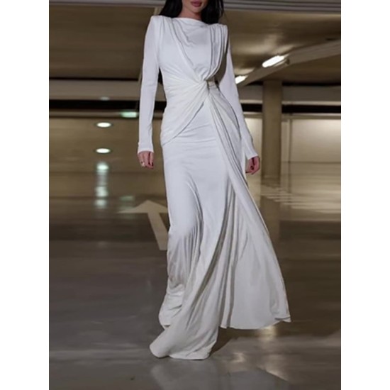 Bowknot Solid Color Bodycon Long Sleeves Round-Neck Maxi Dresses Bowknot Solid Color Bodycon Long Sleeves Round-Neck Maxi Dresses