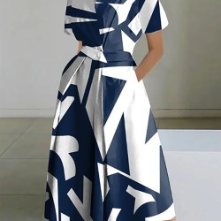 Short Sleeves Printed Lapel Maxi Dresses