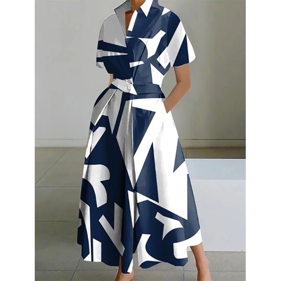 Short Sleeves Printed Lapel Maxi Dresses Short Sleeves Printed Lapel Maxi Dresses