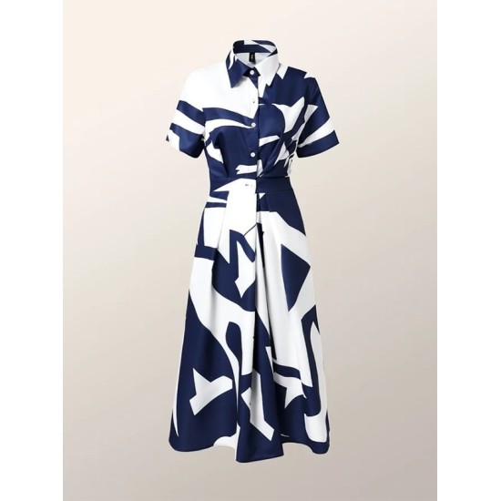 Short Sleeves Printed Lapel Maxi Dresses Short Sleeves Printed Lapel Maxi Dresses