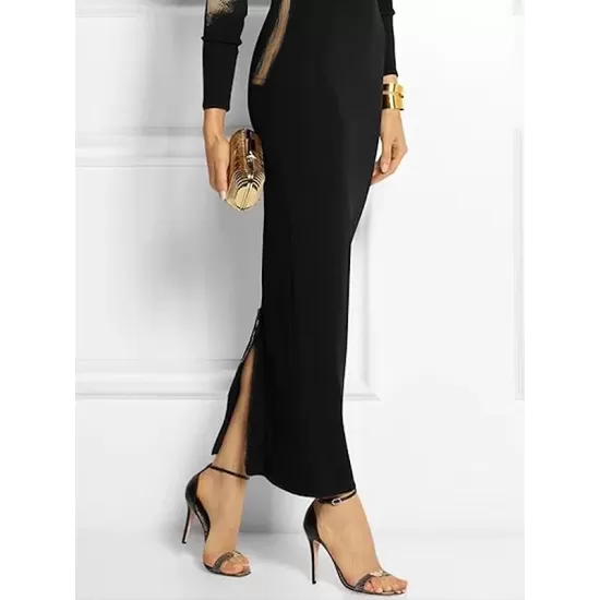 Bodycon Long Sleeves Floral Printed Boat Neck Maxi Dresses Bodycon Long Sleeves Floral Printed Boat Neck Maxi Dresses