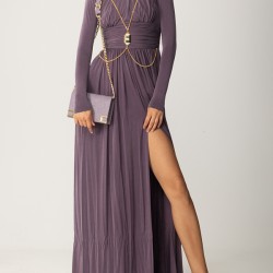 Long Sleeves Backless No Body Chain Pleated Solid Color Tied Waist Maxi Dresses