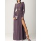 Long Sleeves Backless No Body Chain Pleated Solid Color Tied Waist Maxi Dresses Long Sleeves Backless No Body Chain Pleated Solid Color Tied Waist Maxi Dresses