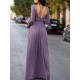 Long Sleeves Backless No Body Chain Pleated Solid Color Tied Waist Maxi Dresses Long Sleeves Backless No Body Chain Pleated Solid Color Tied Waist Maxi Dresses