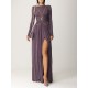 Long Sleeves Backless No Body Chain Pleated Solid Color Tied Waist Maxi Dresses Long Sleeves Backless No Body Chain Pleated Solid Color Tied Waist Maxi Dresses