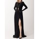 Long Sleeves Backless No Body Chain Pleated Solid Color Tied Waist Maxi Dresses Long Sleeves Backless No Body Chain Pleated Solid Color Tied Waist Maxi Dresses