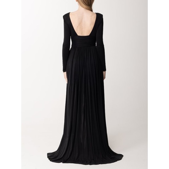 Long Sleeves Backless No Body Chain Pleated Solid Color Tied Waist Maxi Dresses Long Sleeves Backless No Body Chain Pleated Solid Color Tied Waist Maxi Dresses