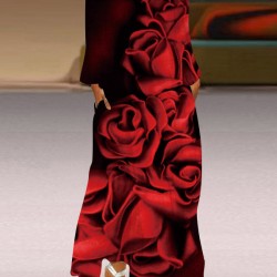 Floral Printed Gradient Long Sleeves Loose V-Neck Maxi Dresses