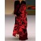 Floral Printed Gradient Long Sleeves Loose V-Neck Maxi Dresses