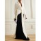 Contrast Color Long Sleeves Loose V-neck Maxi Dresses Evening Dresses