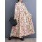 Pleated Printed Split-Joint Long Sleeves Loose Stand Collar Shirt Dress Midi Dresses