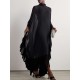 Batwing Sleeves Loose See-Through Solid Color Tasseled Mock Neck Maxi Dresses Batwing Sleeves Loose See-Through Solid Color Tasseled Mock Neck Maxi Dresses