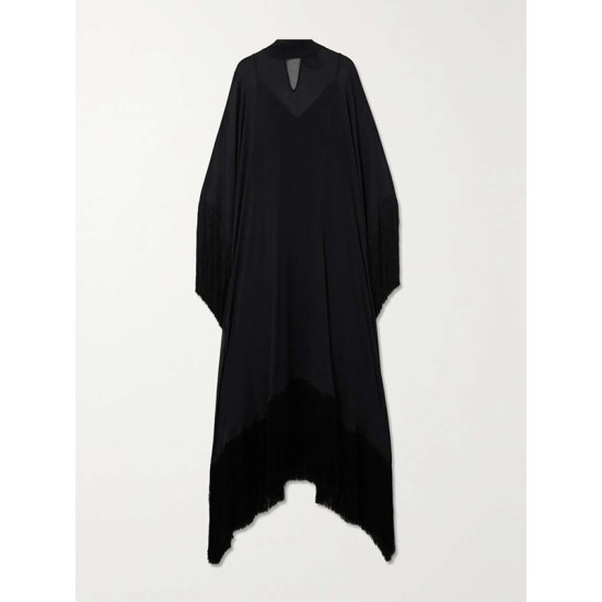 Batwing Sleeves Loose See-Through Solid Color Tasseled Mock Neck Maxi Dresses Batwing Sleeves Loose See-Through Solid Color Tasseled Mock Neck Maxi Dresses