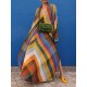 Long Sleeves Loose Contrast Color Split-Side V-Neck Maxi Dresses Long Sleeves Loose Contrast Color Split-Side V-Neck Maxi Dresses