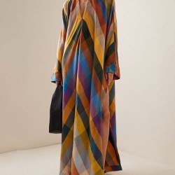 Long Sleeves Loose Contrast Color Split-Side V-Neck Maxi Dresses