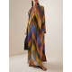 Long Sleeves Loose Contrast Color Split-Side V-Neck Maxi Dresses Long Sleeves Loose Contrast Color Split-Side V-Neck Maxi Dresses