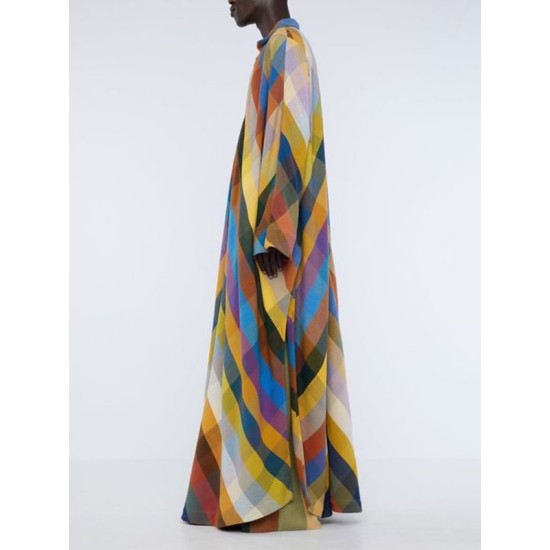 Long Sleeves Loose Contrast Color Split-Side V-Neck Maxi Dresses Long Sleeves Loose Contrast Color Split-Side V-Neck Maxi Dresses