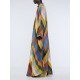 Long Sleeves Loose Contrast Color Split-Side V-Neck Maxi Dresses Long Sleeves Loose Contrast Color Split-Side V-Neck Maxi Dresses