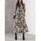 Elasticity Hollow Printed Split-Joint Tied Long Sleeves Loose Mock Neck Midi Dresses