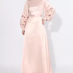 Hollow Solid Color A-Line Long Sleeves Round-Neck Maxi Dresses