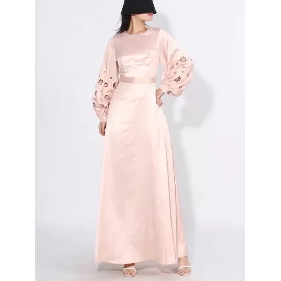 Hollow Solid Color A-Line Long Sleeves Round-Neck Maxi Dresses Hollow Solid Color A-Line Long Sleeves Round-Neck Maxi Dresses