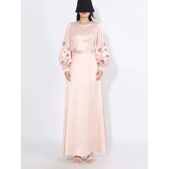 Hollow Solid Color A-Line Long Sleeves Round-Neck Maxi Dresses Hollow Solid Color A-Line Long Sleeves Round-Neck Maxi Dresses