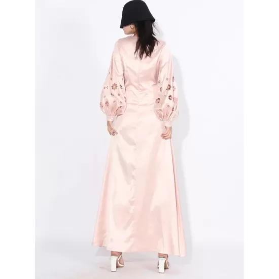 Hollow Solid Color A-Line Long Sleeves Round-Neck Maxi Dresses Hollow Solid Color A-Line Long Sleeves Round-Neck Maxi Dresses