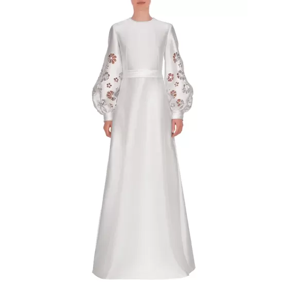 Hollow Solid Color A-Line Long Sleeves Round-Neck Maxi Dresses Hollow Solid Color A-Line Long Sleeves Round-Neck Maxi Dresses