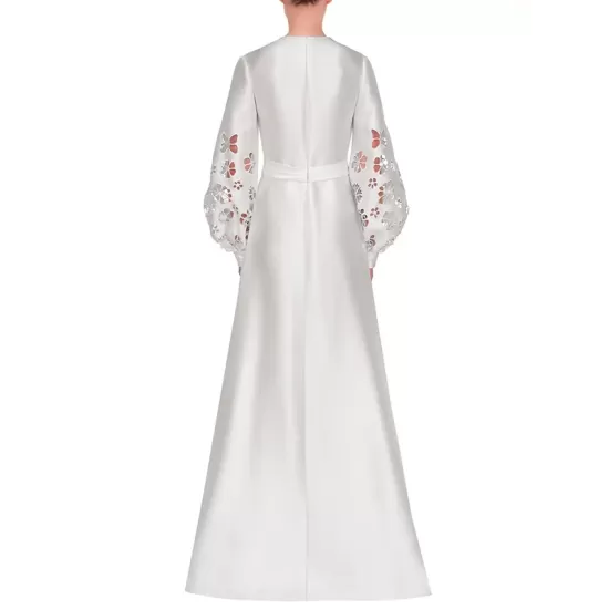 Hollow Solid Color A-Line Long Sleeves Round-Neck Maxi Dresses Hollow Solid Color A-Line Long Sleeves Round-Neck Maxi Dresses