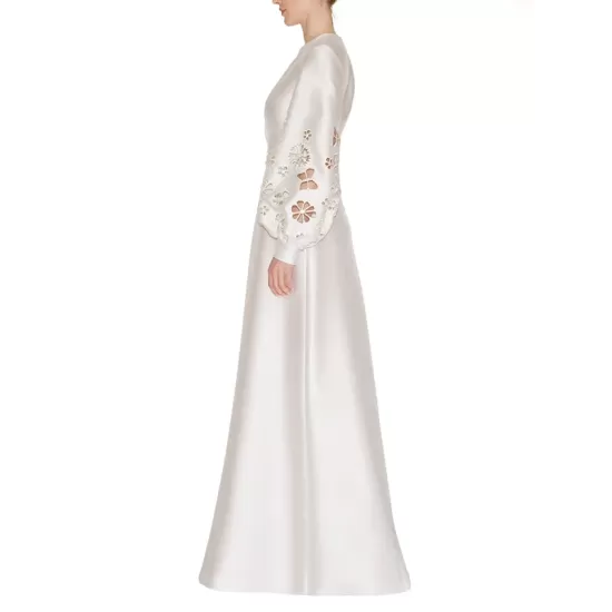 Hollow Solid Color A-Line Long Sleeves Round-Neck Maxi Dresses Hollow Solid Color A-Line Long Sleeves Round-Neck Maxi Dresses