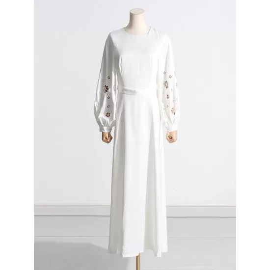 Hollow Solid Color A-Line Long Sleeves Round-Neck Maxi Dresses Hollow Solid Color A-Line Long Sleeves Round-Neck Maxi Dresses