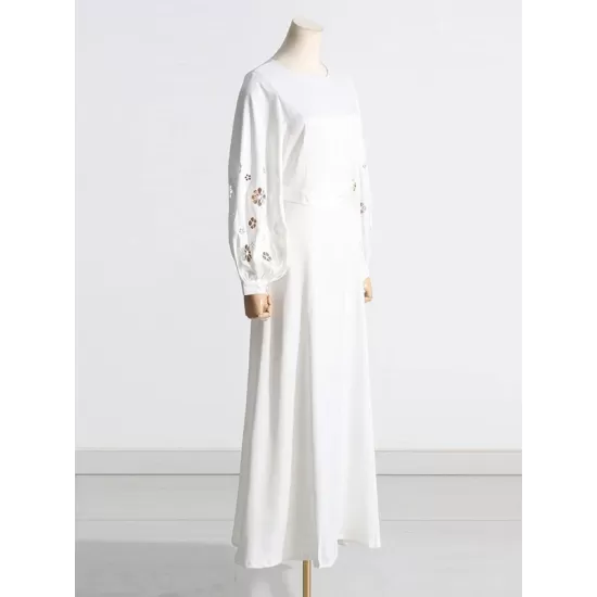 Hollow Solid Color A-Line Long Sleeves Round-Neck Maxi Dresses Hollow Solid Color A-Line Long Sleeves Round-Neck Maxi Dresses