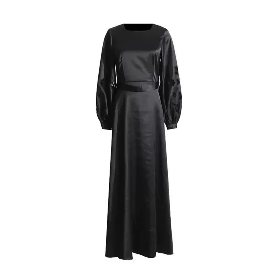Hollow Solid Color A-Line Long Sleeves Round-Neck Maxi Dresses Hollow Solid Color A-Line Long Sleeves Round-Neck Maxi Dresses