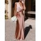 Pleated Solid Color Split-Joint Loose Short Sleeves V-Neck Maxi Dresses
