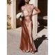 Pleated Solid Color Split-Joint Loose Short Sleeves V-Neck Maxi Dresses Pleated Solid Color Split-Joint Loose Short Sleeves V-Neck Maxi Dresses