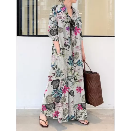 Printed Split-Joint Loose Plus Size Lapel Shirt Dress Maxi Dresses Printed Split-Joint Loose Plus Size Lapel Shirt Dress Maxi Dresses