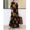 Printed Split-Joint Long Sleeves Loose Lapel Shirt Dress Maxi Dresses