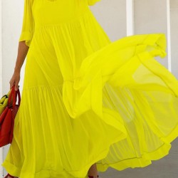 Solid Color Loose Plus Size Split-Joint Inner Dress + Mock Neck Mesh Pleated Outer Dress Two Pieces Set