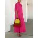 Solid Color Loose Plus Size Split-Joint Inner Dress + Mock Neck Mesh Pleated Outer Dress Two Pieces Set Solid Color Loose Plus Size Split-Joint Inner Dress + Mock Neck Mesh Pleated Outer Dress Two Pieces Set